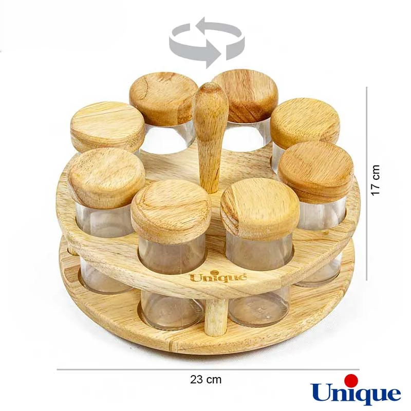 جا ادویه چوبی چرخشی گرد 8 عددی یونیک مدل UN-6117 - Image 2