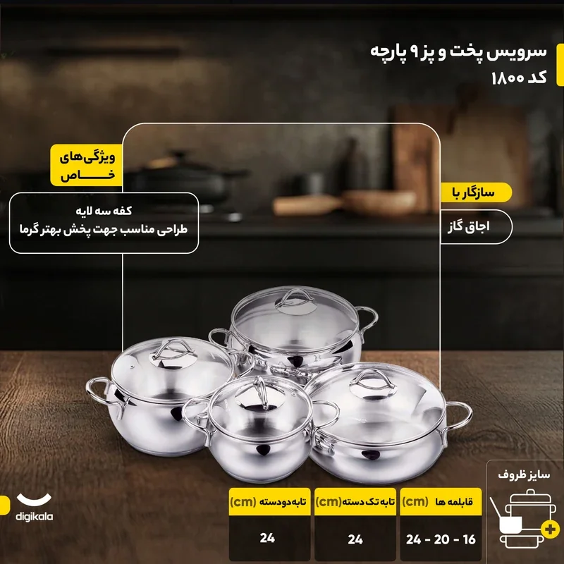 سرویس پخت و پز 9 پارچه کرکماز مدل تامبیک کد 1800 - تصویر 3