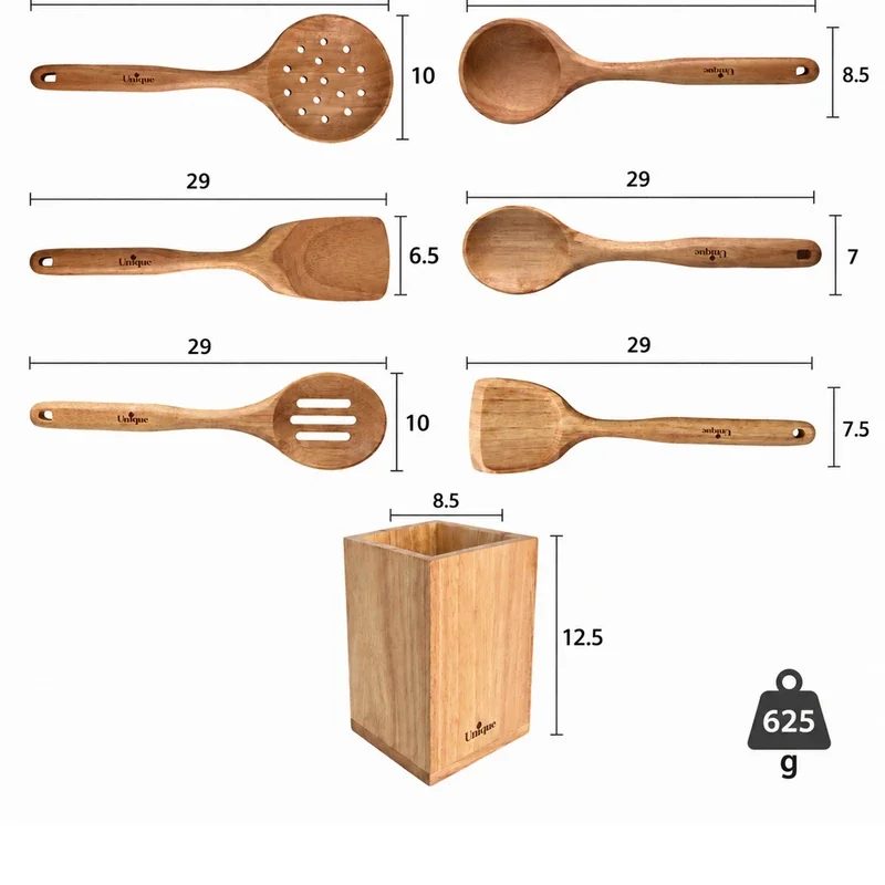 ست کفگیر و ملاقه 7 پارچه چوبی یونیک UN-1106 - تصویر 3